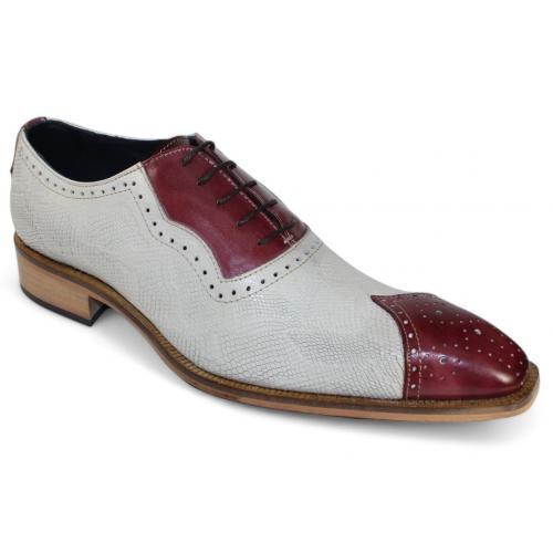 Duca Di Matiste "Marino" Bordo/Bone Genuine Italian Calf Leather Snake Print Dress Shoes.